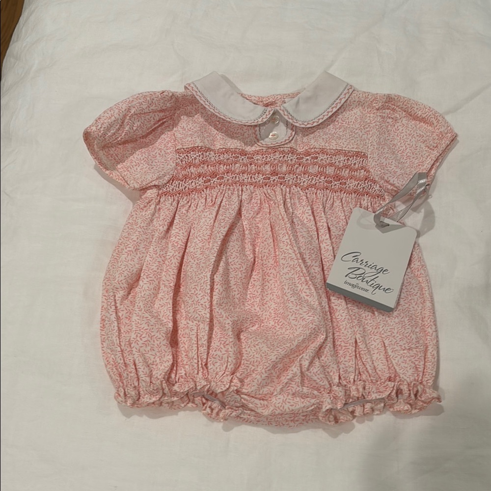 Carriage Boutique Blush Romper with White Collar
